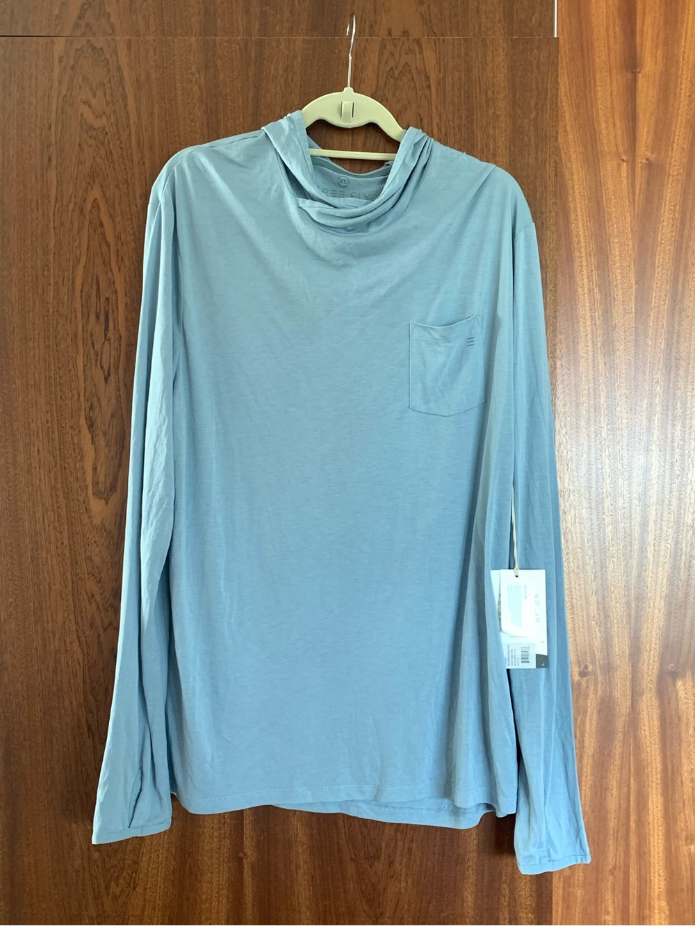 Free Fly Apparel Men's Light Blue Long-Sleeve Pocket Hoodie Tee